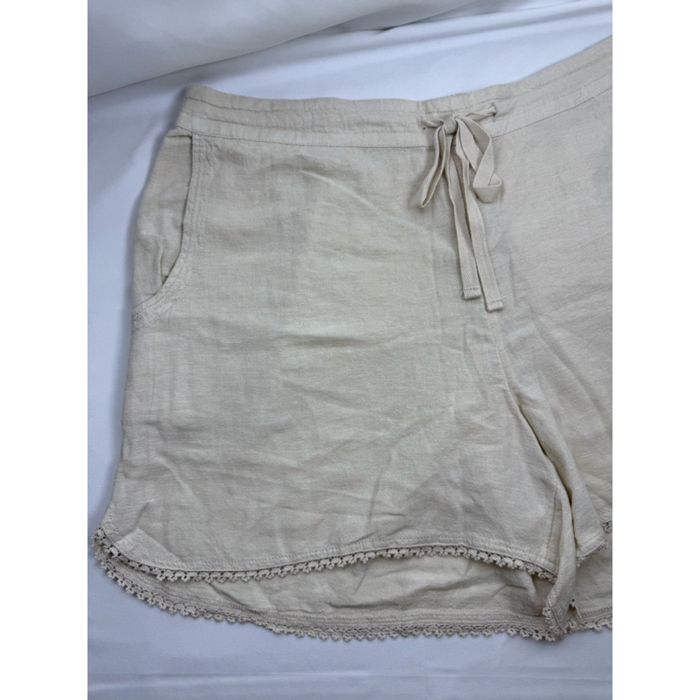 Women's Caslon Linen Blend Shorts Beige/Tan Size XL with Lace Trim - Picture 4 of 10